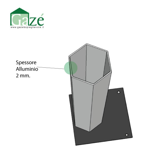 Disegno tecnico della sezione gamba gazebo pieghevole - GAZE'